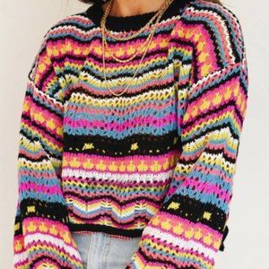 TFY Black Multi-Colored Crochet sweater